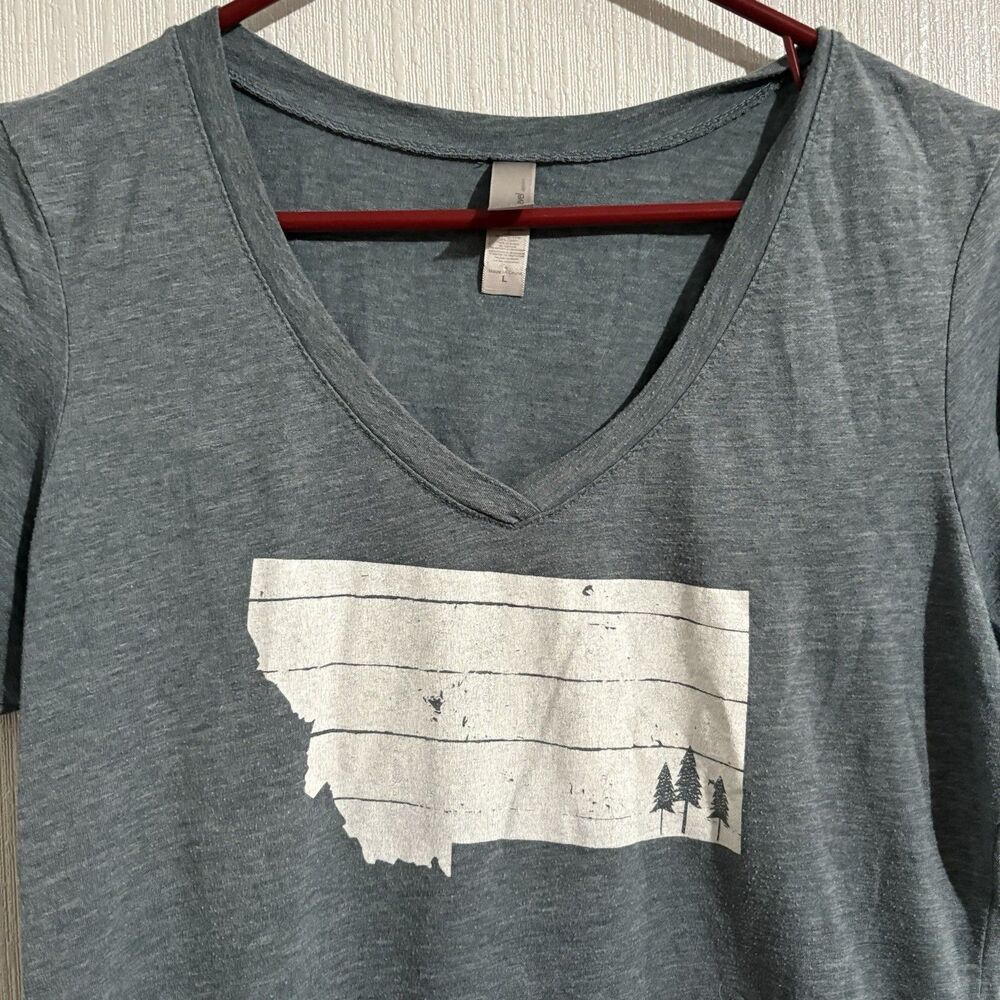 Montana Short Sleeve T Shirt Blue V Neck Trees State Pride Blue Women’s Large